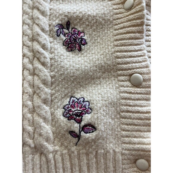 Ivory Floral Embroidered Oversized Chunky Cardigan Sweater Cottage Girlhood  M - Picture 5 of 8